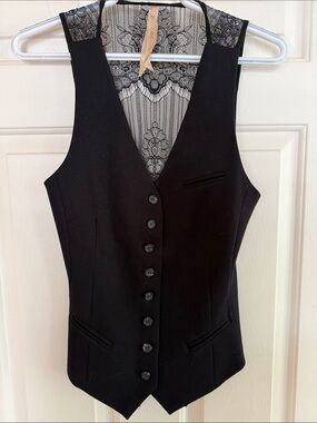 BAILEY 44 Black Tailored Vest Lace Back Sexy Menswear Waistcoat Size  10